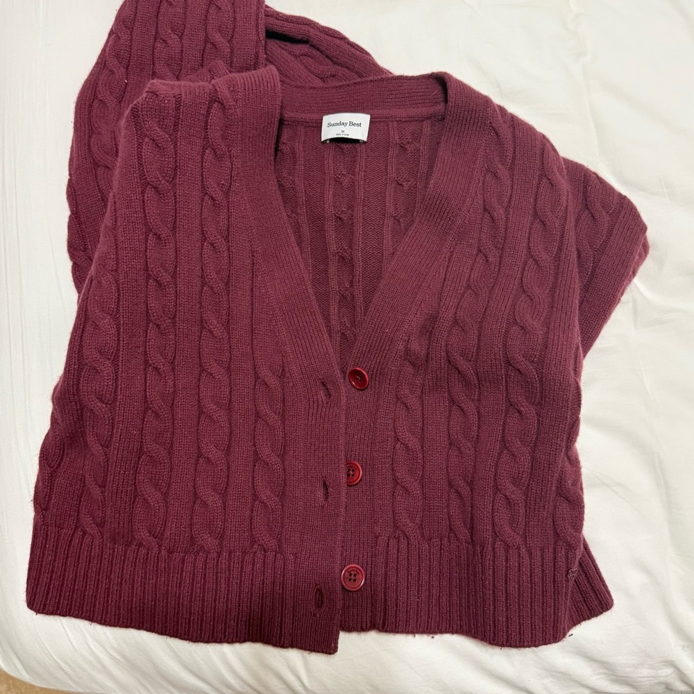 Aritzia Deep Red Cable Knit Cardigan